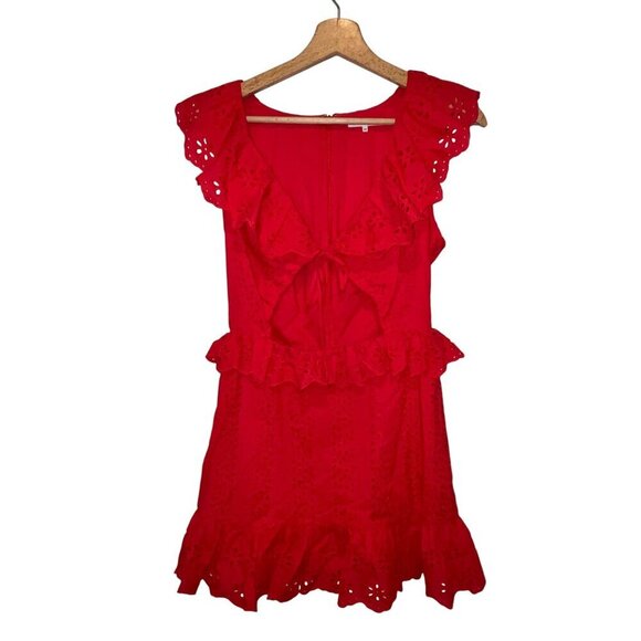 Tularosa Cutout Tanya Mini Dress Red Berry Color Eyelet Women's Size XS - Picture 3 of 12